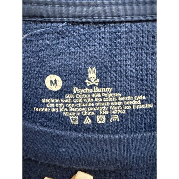 Psycho Bunny Shirt medium Waffle Knit Blue Long Sleeve Thermal Bone Logo Men - Picture 3 of 3